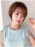 大人かわいい 小顔 ショートボブ ひし形シルエット グレージュKI