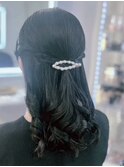結婚式 二次会 お呼ばれ ハーフアップスタイル×パールアクセ