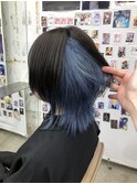 ウルフヘア インナーカラー ブルーシルバー アンブレラカラー
