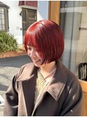 レッドカラー暖色カラーワインレッドチェリーレッド赤髪ミニボブ