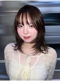 14375黒髪アッシュワインレッドくびれヘア韓国レイヤーボブ