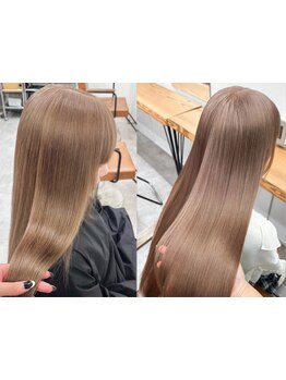 ダメージを抑えた地毛風ナチュラルなストレートヘア。髪質改善、縮毛矯正メニューも◎