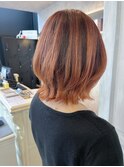 福山人気ダブルカラーオレンジベージュ立体感カラー20代30代ボブ