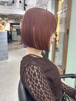 ヒビヲ(HIBIO) 切りっぱなしボブタッセルボブブリーチカラーピンクブラウン