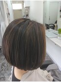 ボブヘアー／ハイライト／丸みボブ　30代40代50代60代