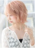 ★透明感ピンクベージュ外ハネ小顔ボブウルフカット10代20代★1