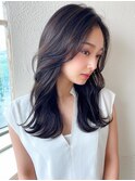 シャギーレイヤー韓国ワンホンヘアシースルーぱっつん前髪