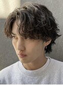 渋谷シャドウパーマメンズカットルーズパーマセンターパートヘア