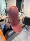デザインカラー/韓国風小顔レイヤーカット/コーラルピンク