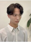韓国風センターパートシースルーバングメンズ透明感カラー