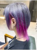 シルバーカラーツーブロックマッシュ ウルフ　ポイントカラー