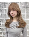韓国ヘア顔周りレイヤーミルクティーベージュグレージュカラー