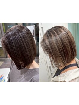 白髪ぼかしハイライトで立体的な動きを出して、自然な洒落ヘアに変身！明るめのグレイカラーもおすすめ♪