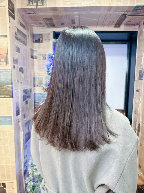 オルチャンヘアミルクチョコレートシルキーリラクシー斜めバング