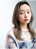 エアリーカールエアリーパーマミルクティーアッシュ長めバング