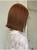 外はねボブ　オレンジベージュ　オレンジカラー　