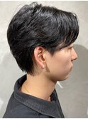 メンズセンターパートニュアンスパーマ毛流れメンズパーマ刈上げ