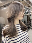 女神ヘア＊前髪なしくびれヘア 艶ベージュカラー 顔まわりカット