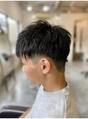 MEN'S HAIR束感波巻きショートアッシュブラックマッシュパーマ