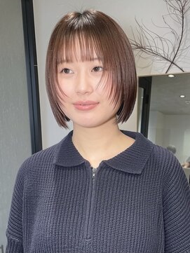 ラミエバイメルト 下北沢(lamie by melt) 顔周りカットレイヤーボブ小顔ヘアぱっつん前髪オリーブベージュ