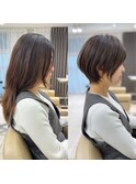 前髪あり耳掛け丸みくびれショートボブ20代30代40代50代（蘭）