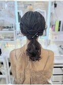 結婚式 二次会 お呼ばれ ポニーテール＋ゴールド・パールピン