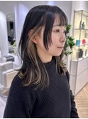 イヤリングカラーレイヤーカットミディアム顔まわりレイヤー
