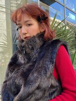 顔まわりカットレイヤーボブオレンジブラウンダブルカラー