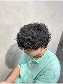 チョビウルフ×波巻きパーマ
