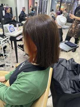 アジールヘア 所沢プロペ通り店(agir hair) ボブイヤリングカラーオレンジカラーレイヤーカットブリーチ所沢