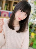 黒髪グレージュアッシュぱっつん前髪ロングc6大宮20代30代40代
