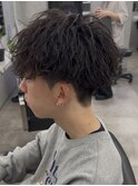波巻きパーマ/刈り上げマッシュ
