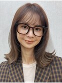 ミディアム レイヤー くびれヘア 前髪カット 顔まわりカット