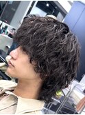 メンズマッシュウルフパーマ波巻きスパイラルパーマ
