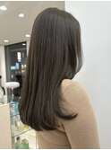 オリーブグレージュロングブリーチなしカラーベージュ暗めカラー