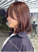 ◎耳かけピンクブラウンミディアムボブ似合わせ前髪