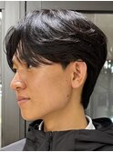 メンズセンターパートウルフセンターパートニュアンスパーマ襟足