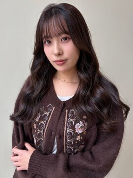 ユニバイリサ 天神大名店(uni by risa) 顔周りカット ウェーブヘア 艶髪 グレージュカラー 透明感カラー