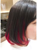 可愛いレッドブリーチインナーカラー☆ボブヘア 原宿DAYS
