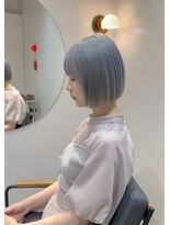 スタン 渋谷(Stam)&nbsp;アイスブルーペールブルー切りっぱなしボブハイトーンブリーチ15