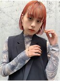 ぱつっとボブ オレンジカラー暖色カラー 20代30代