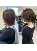 30代40代50代ショート白髪ぼかし髪型白髪染め面長似合わせ伊