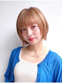 大人ショートボブ前髪ありベージュカラーミニボブ丸顔K20240714