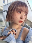 ハイライトミルクティーベージュ顔周りレイヤーカット/原宿