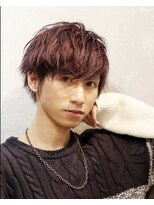 パープル束感マッシュツーブロック刈り上げパーマ
