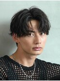渋谷波巻きスパイラルパーマシャドウパーマメンズセンターパート