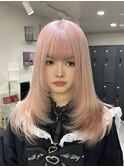 ニュアンスカラーホワイトピンク韓国へアミルクティーピンク