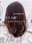 大人上品くびれミディアムレイヤー◎韓国風巻き/くすみベージュ