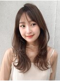 外ハネボブハイライトカラーワンカール薄めバング小顔カット