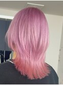 神戸三ノ宮くすみピンクカラーウルフカットハイトーンブリーチ